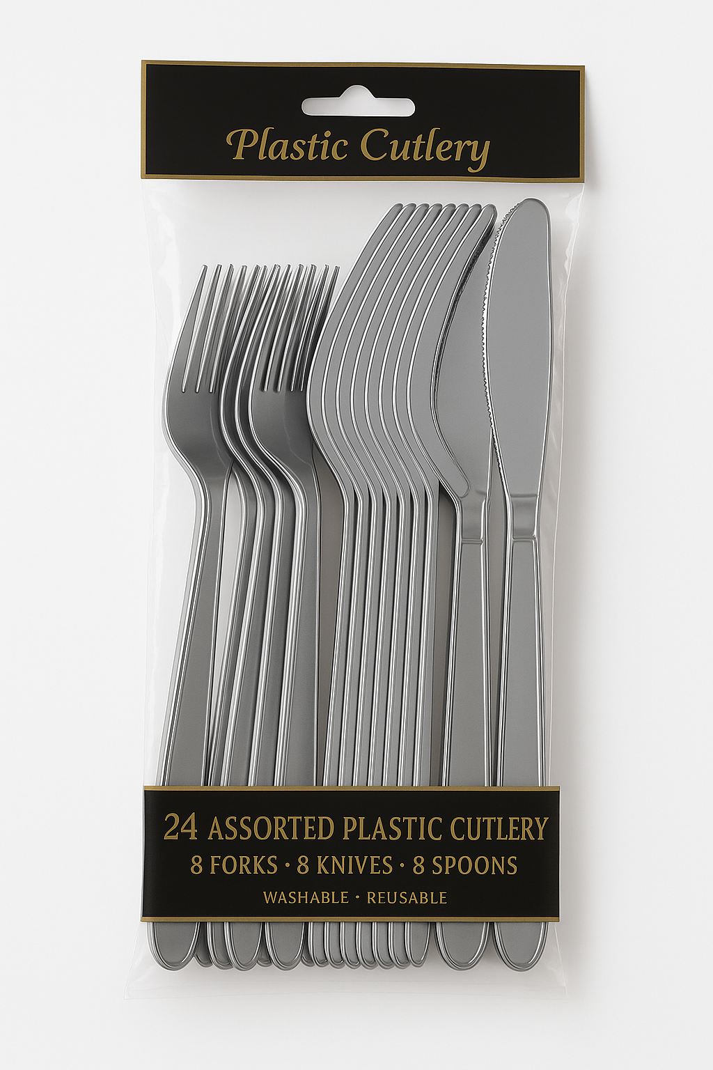 Silver Assorted Plastic Cutlery Set - 24 Pieces - 7.5 in.