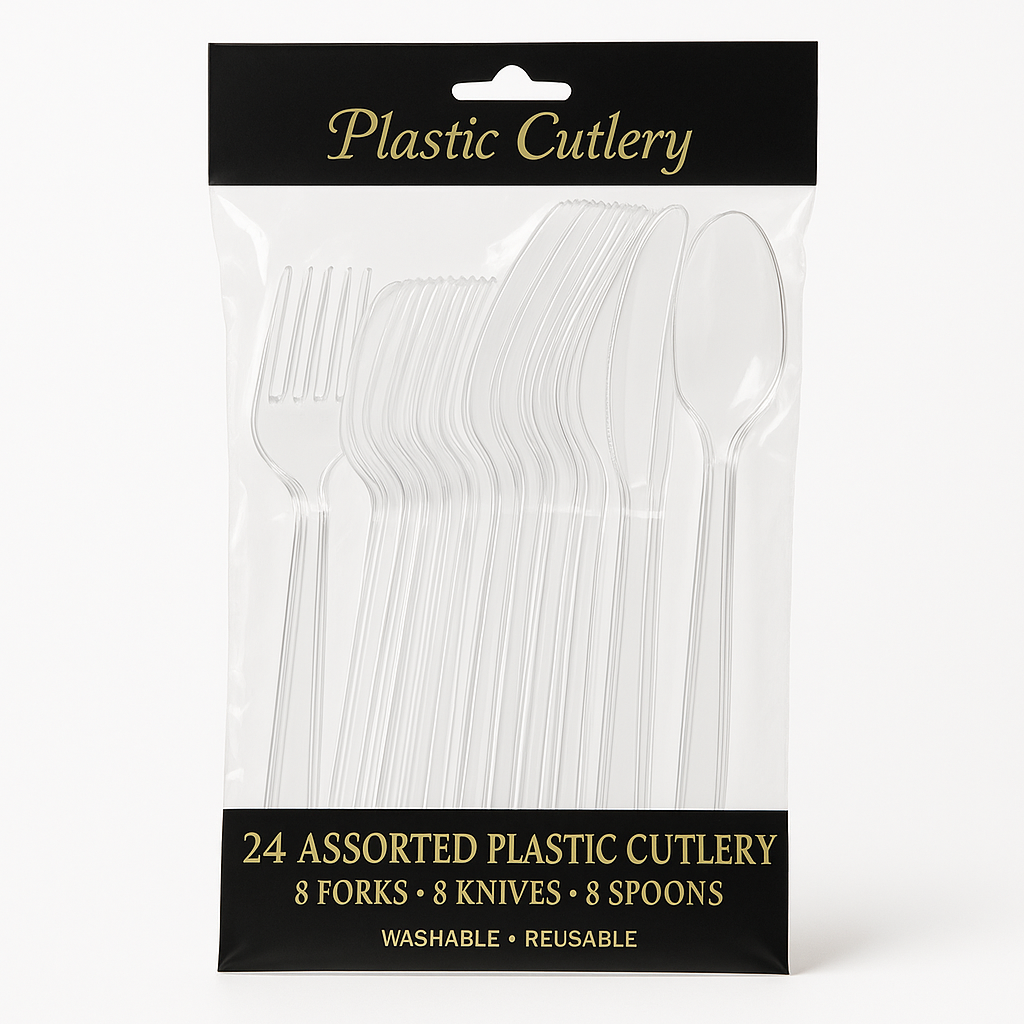 Clear Assorted Plastic Cutlery Set - 24 Pieces - 7.5 in.