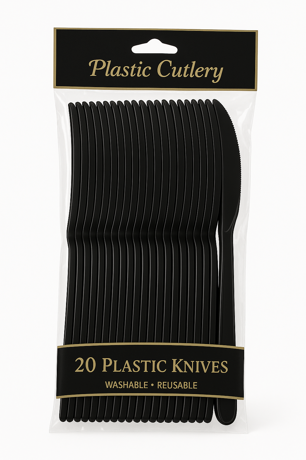 Jet Black Economy Plastic Knives - Pack of 20 - 7.5 in.