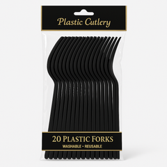 Jet Black Plastic Forks - Pack of 20 - 7.5 in.