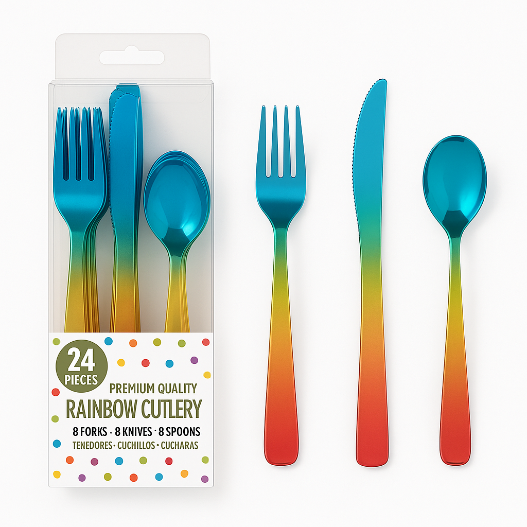 Rainbow Confetti Assorted Cutlery Set - 24 Pieces
