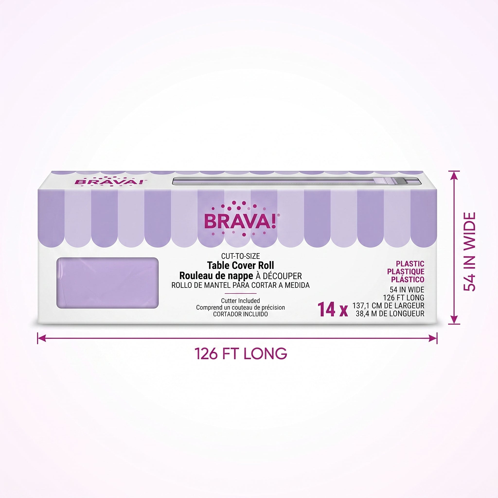Lavender Plastic Table Cover Roll with Built-In Slide Cutter, 54x126 ft