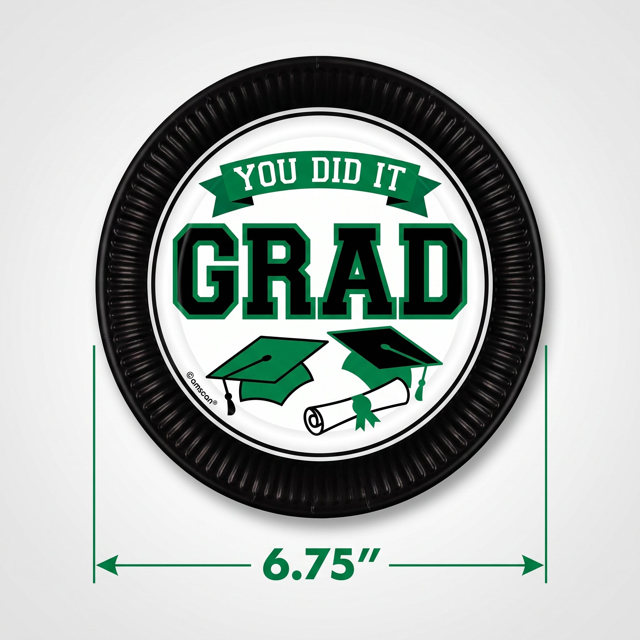 "You Did It Grad" Green Round Paper Plates, 6.75-Inch, 20 Pack