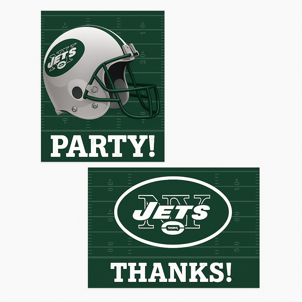 New York Jets Party Invitation and Thank You Card Set