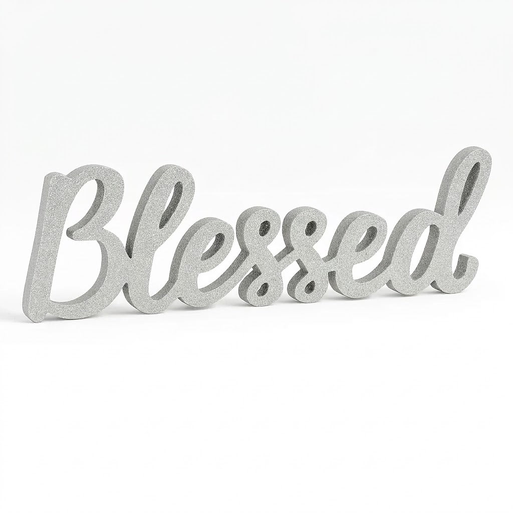 Silver Glitter "Blessed" Script Table Sign