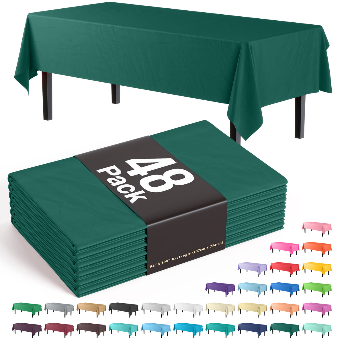 Dark Green Plastic Table Cover | Case of 48 - 54 In. x 108 In.