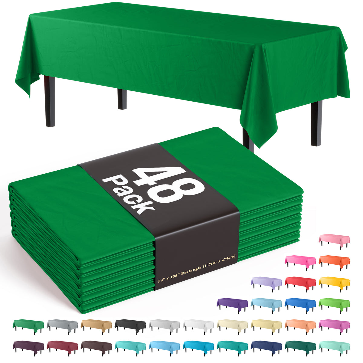 Emerald Green Plastic Table Cover | Case of 48 - 54 In. x 108 In.