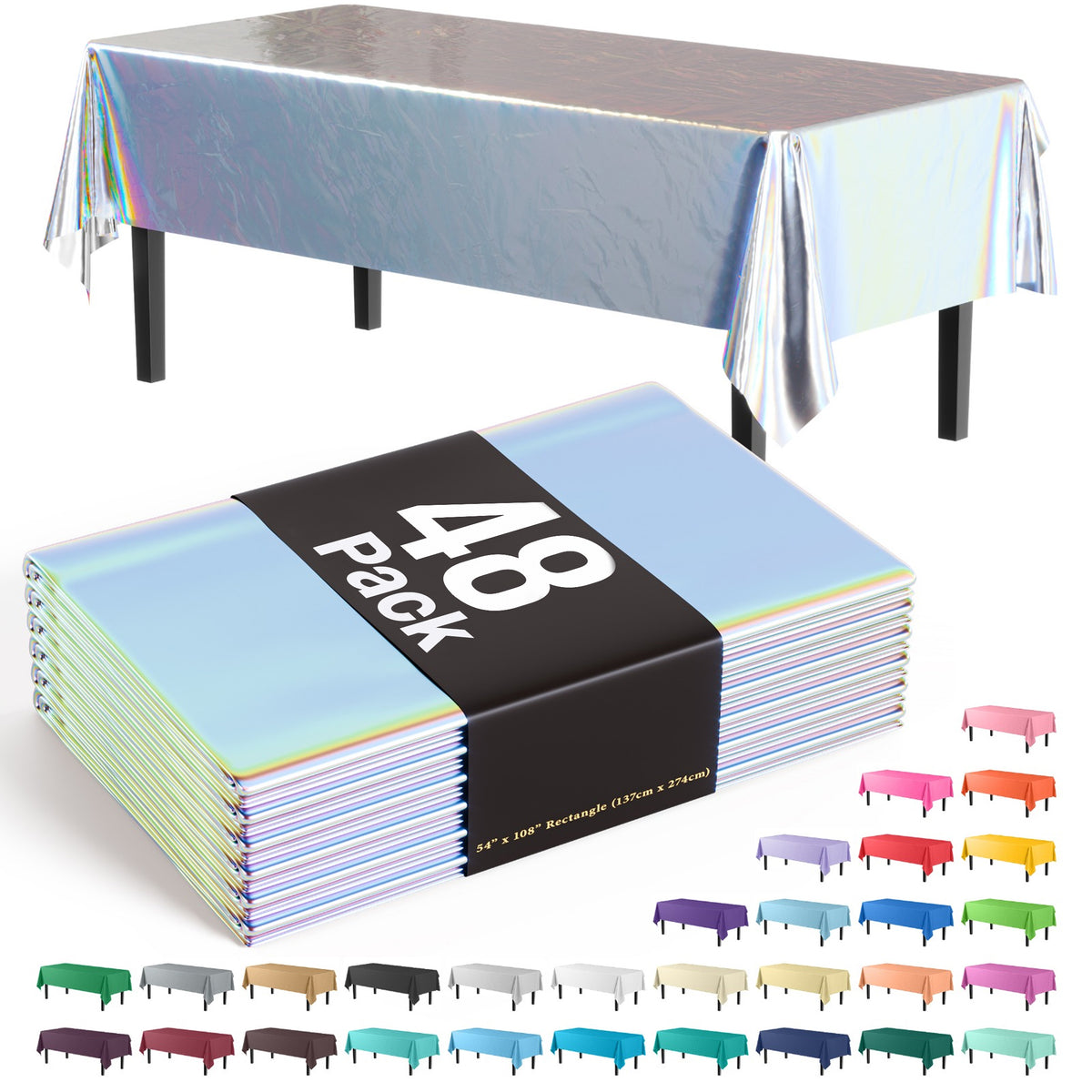 Iridescent Plastic Table Cover | Case of 48 - 54 In. x 108 In.