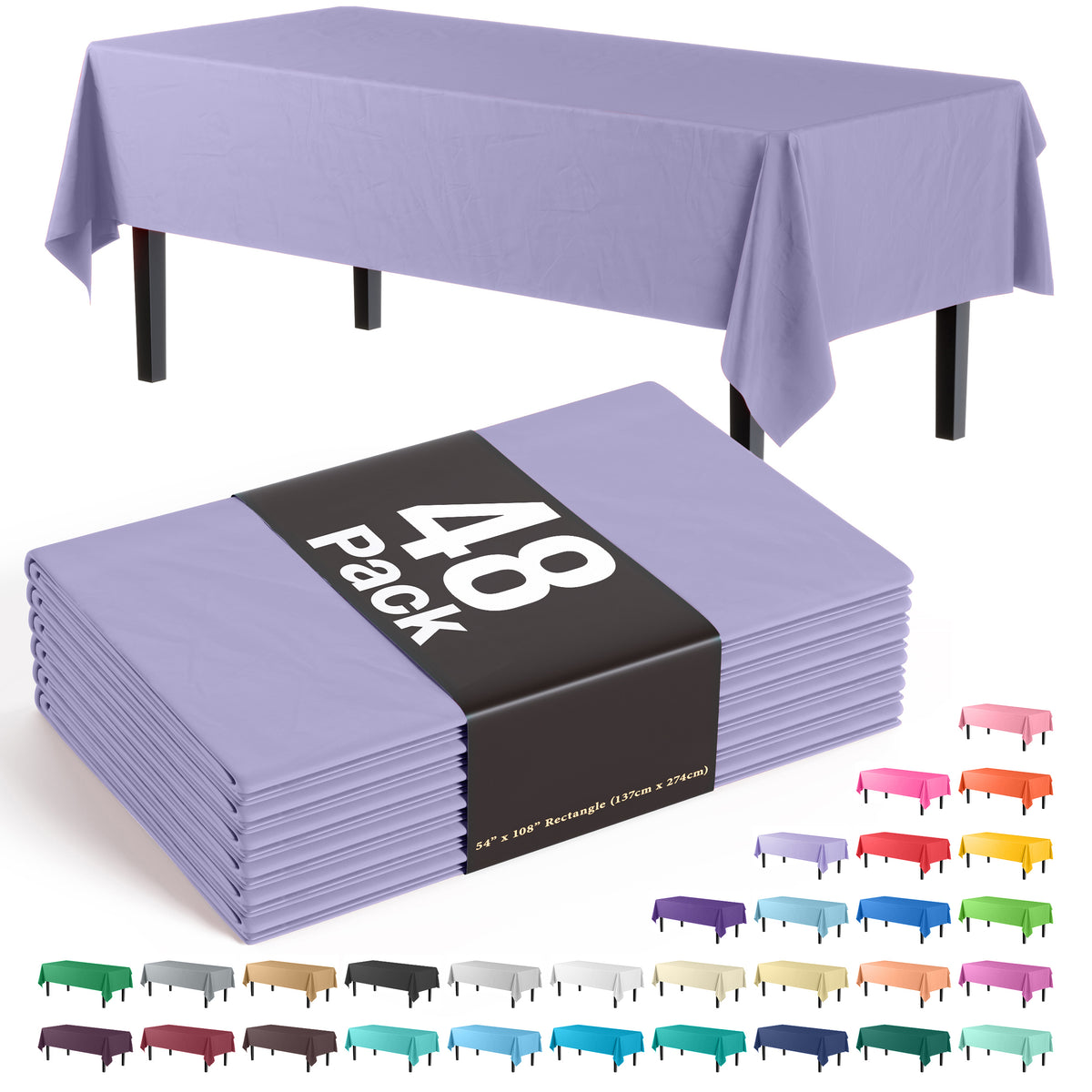 Lavender Plastic Table Cover | Case of 48 - 54 In. x 108 In.