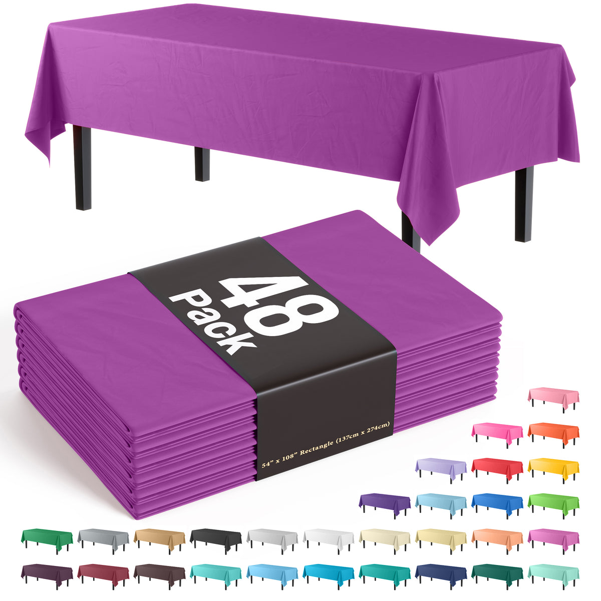 Magenta Plastic Table Cover | Case of 48 - 54 In. x 108 In.
