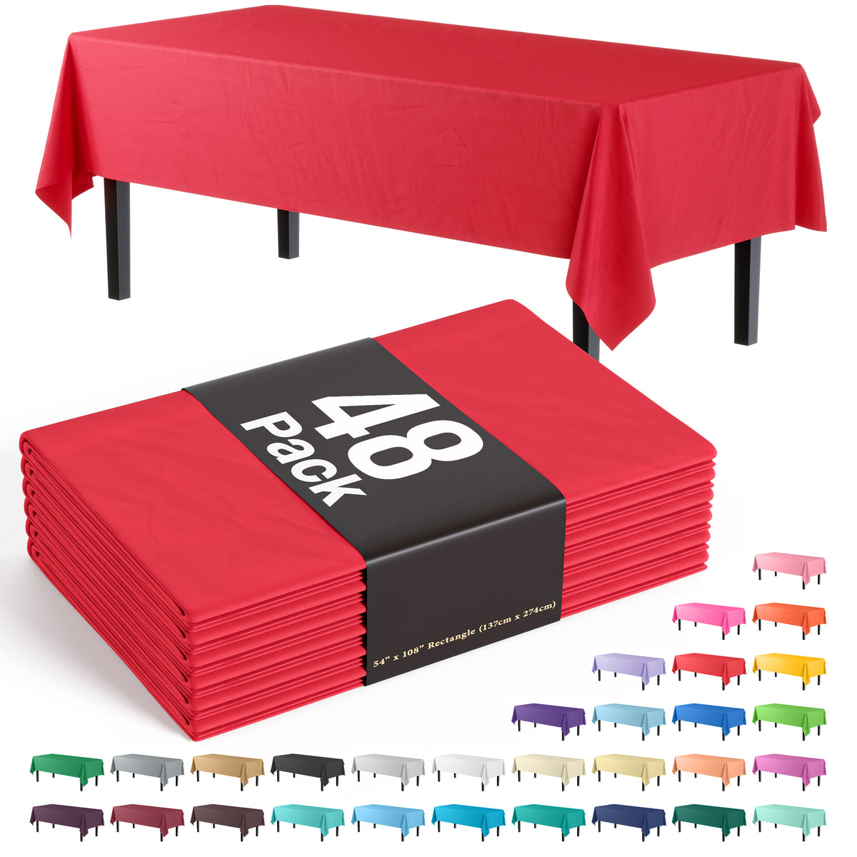 Red Plastic Table Cover | Case of 48 - 54 In. x 108 In.
