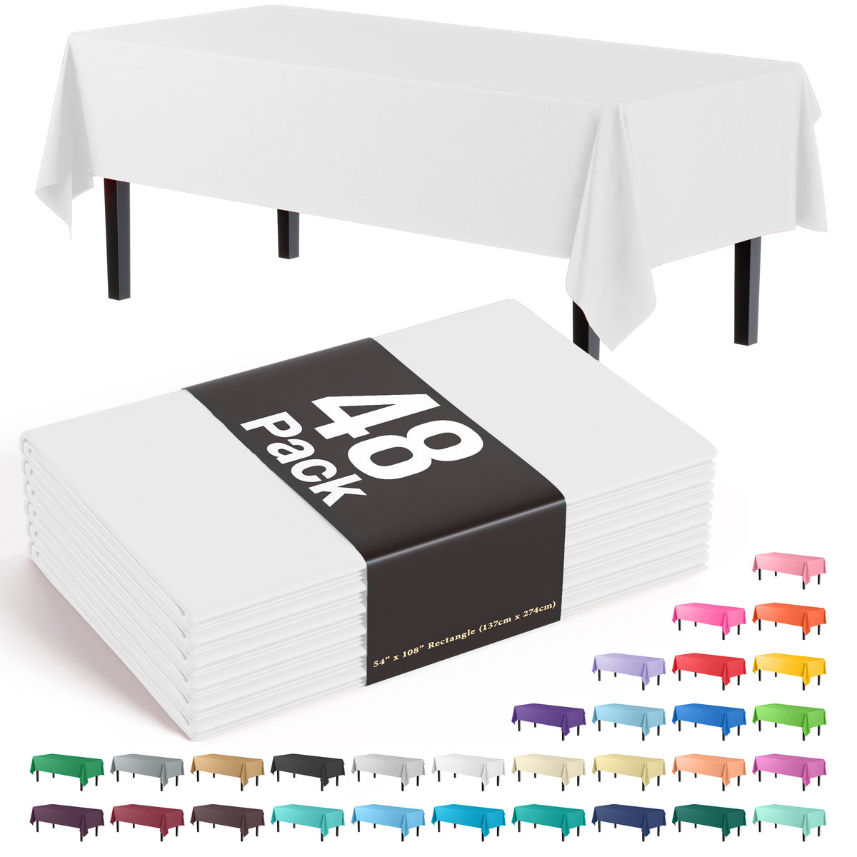White Plastic Table Cover | Case of 48 - 54 In. x 108 In.