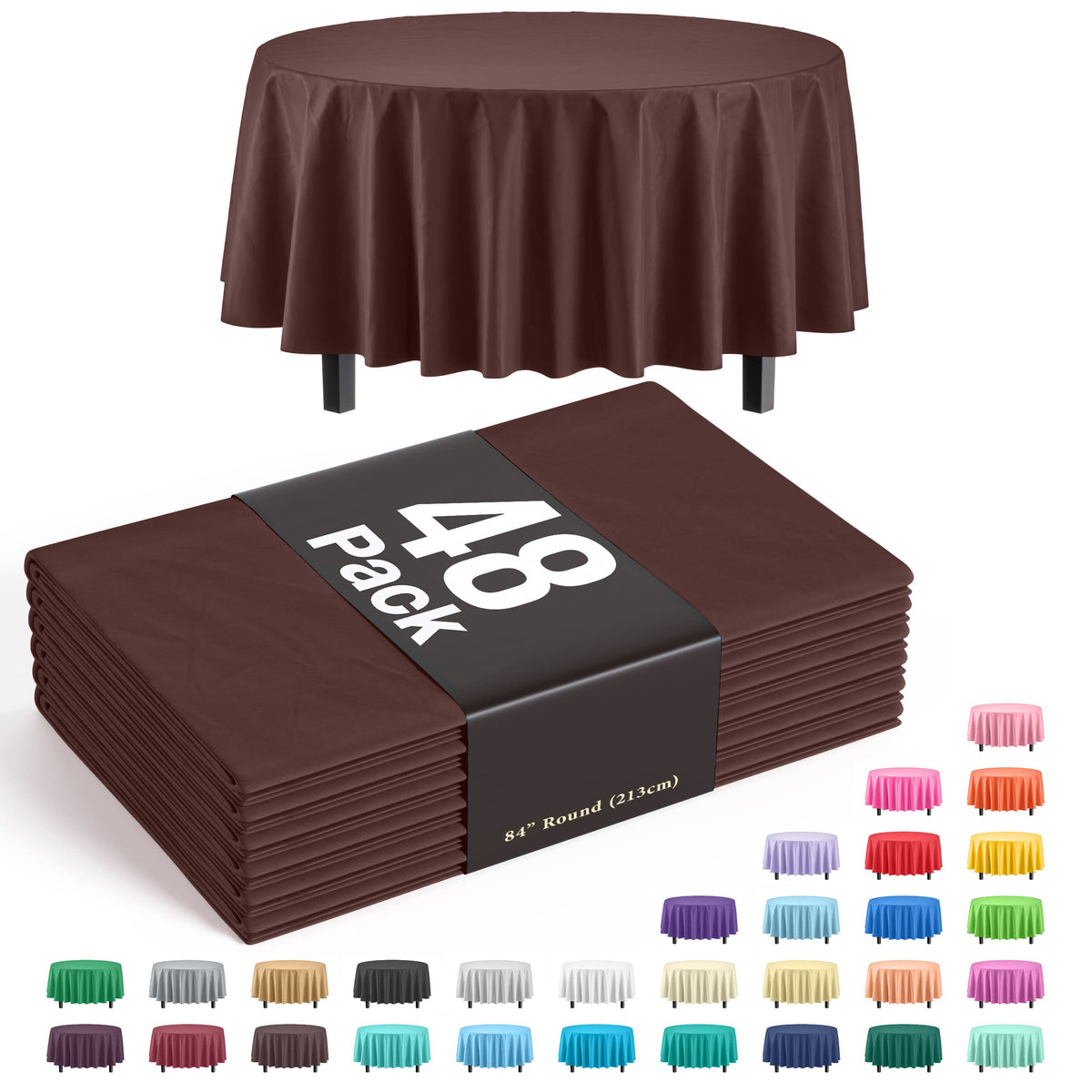 Round Brown Plastic Table Cover - 84 in. | Case of 48