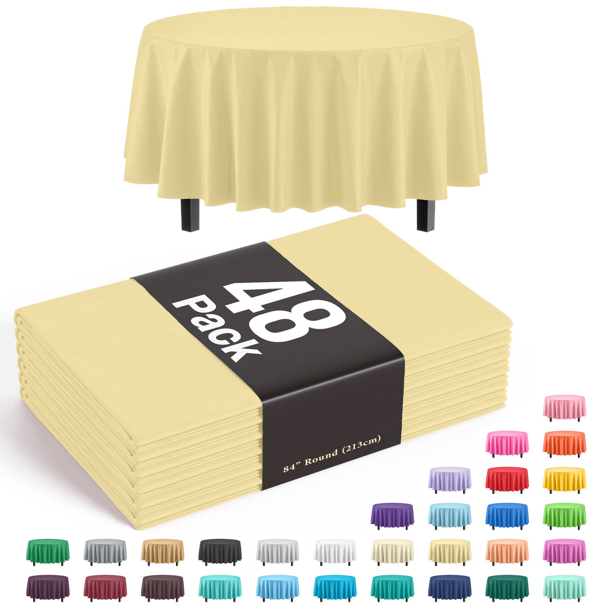 Round Light Yellow Plastic Table Cover - 84 in. | Case of 48