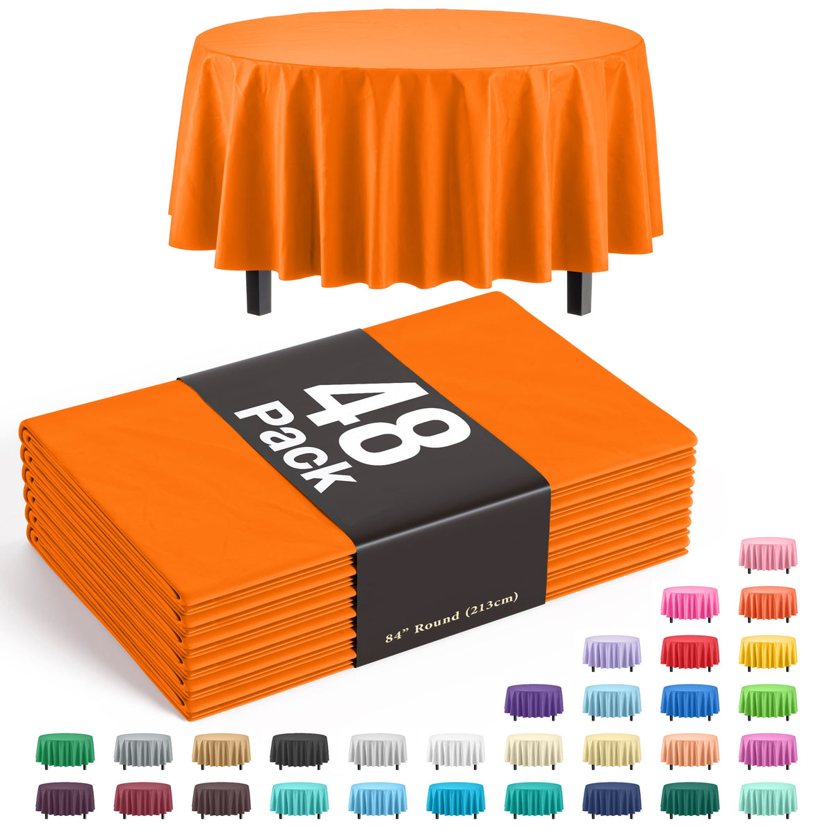 Round Orange Plastic Table Cover - 84 in. | Case of 48