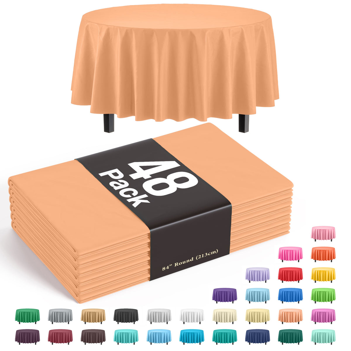 Round Peach Plastic Table Cover - 84 in. | Case of 48