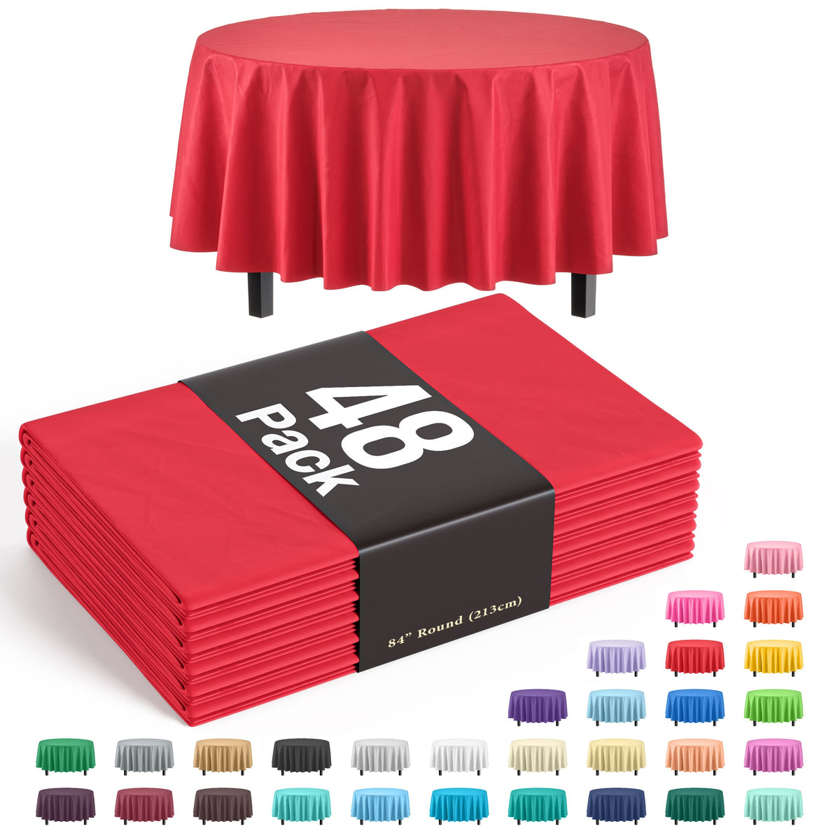 Round Red Plastic Table Cover - 84 in. | Case of 48