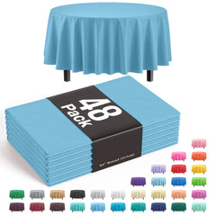 Round Sky Blue Plastic Table Cover - 84 in. | Case of 48