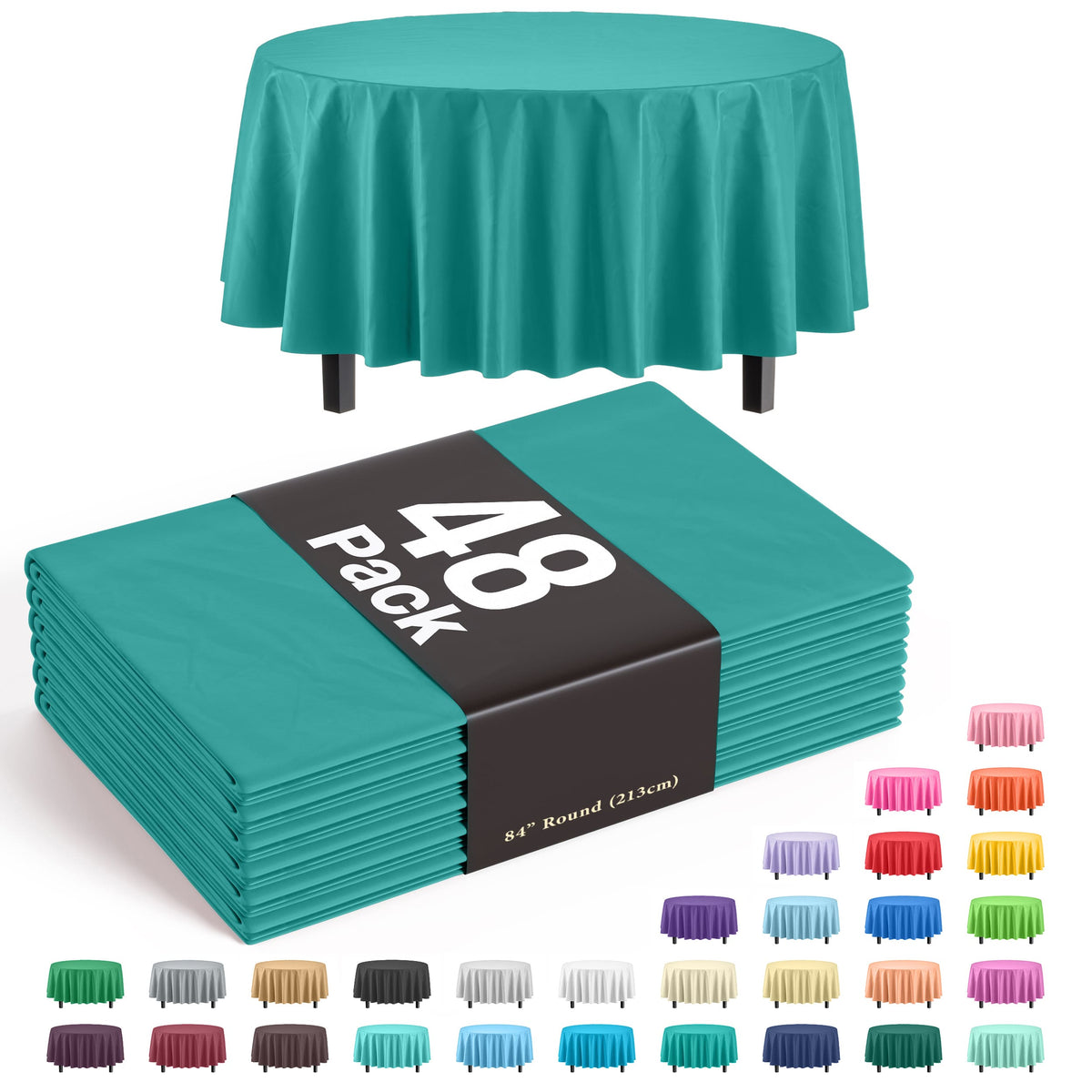 Round Teal Plastic Table Cover - 84 in. | Case of 48