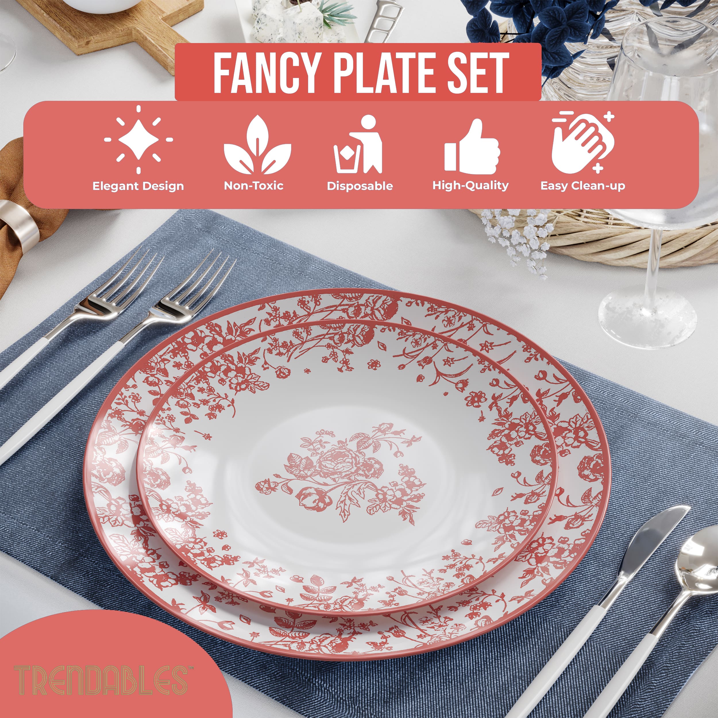 8 In. Toile Design Plastic Plates | 10 Count