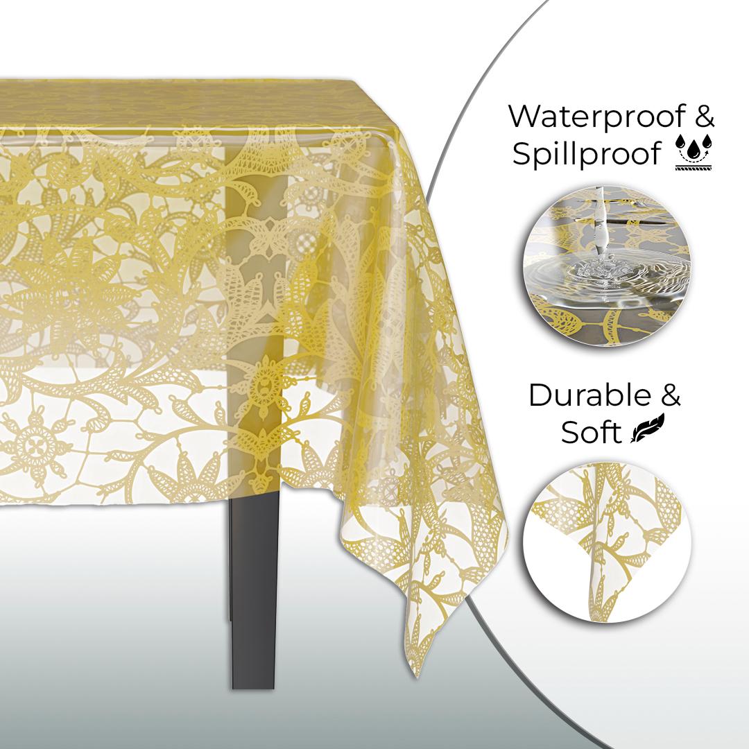 Gold Lace Plastic Table Cover - 54 In. x 108 In.