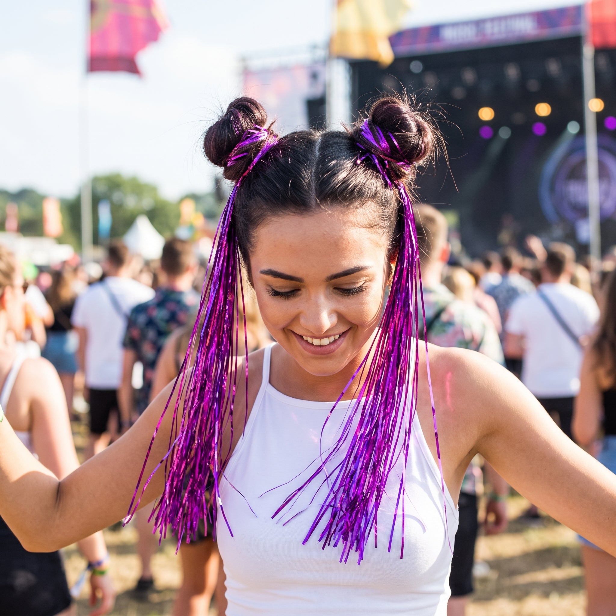 Vibrant Purple Tinsel Hair Extensions