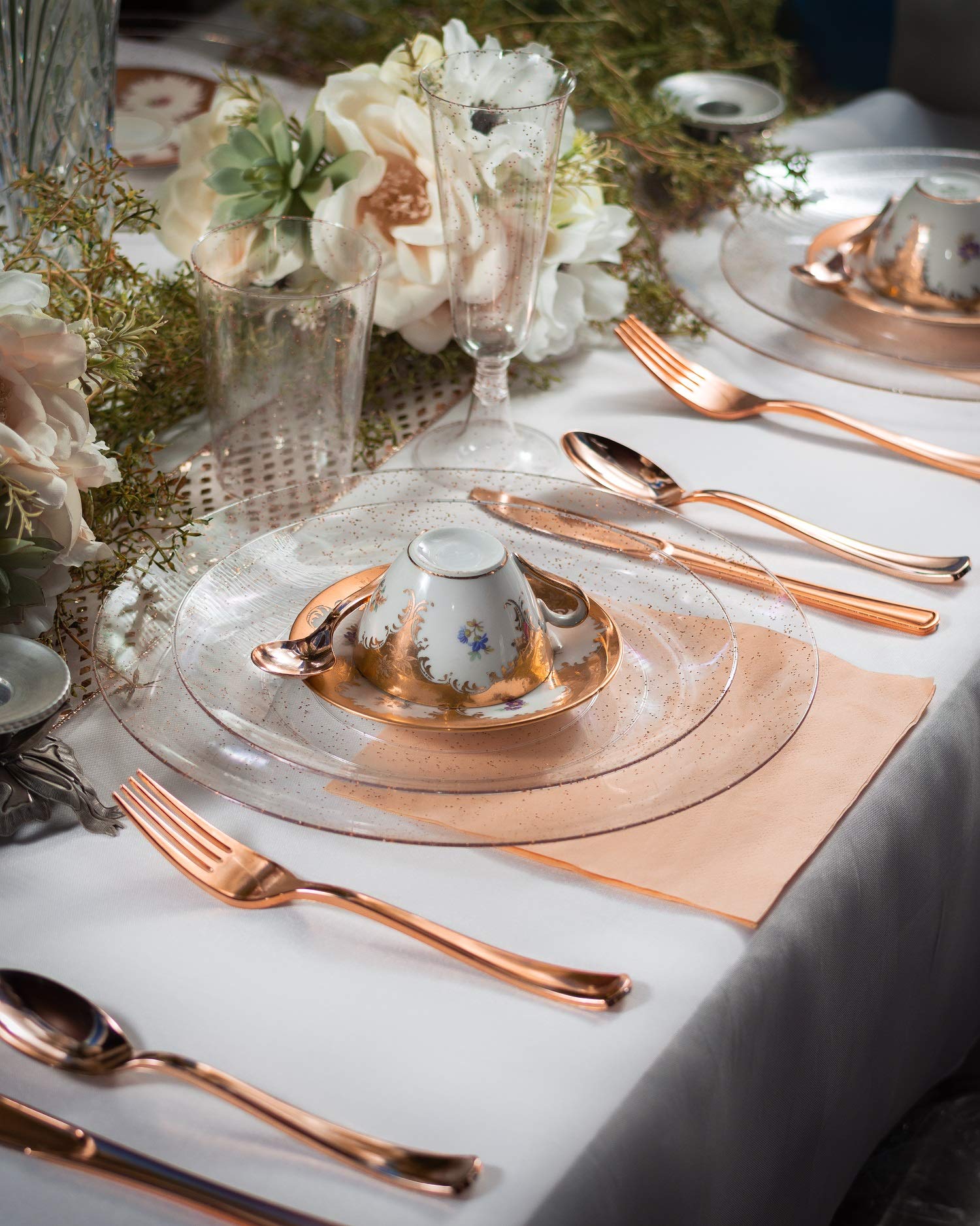 5 Oz. Rose Gold Sparkle Plastic Flute Glasses | 144 Qty