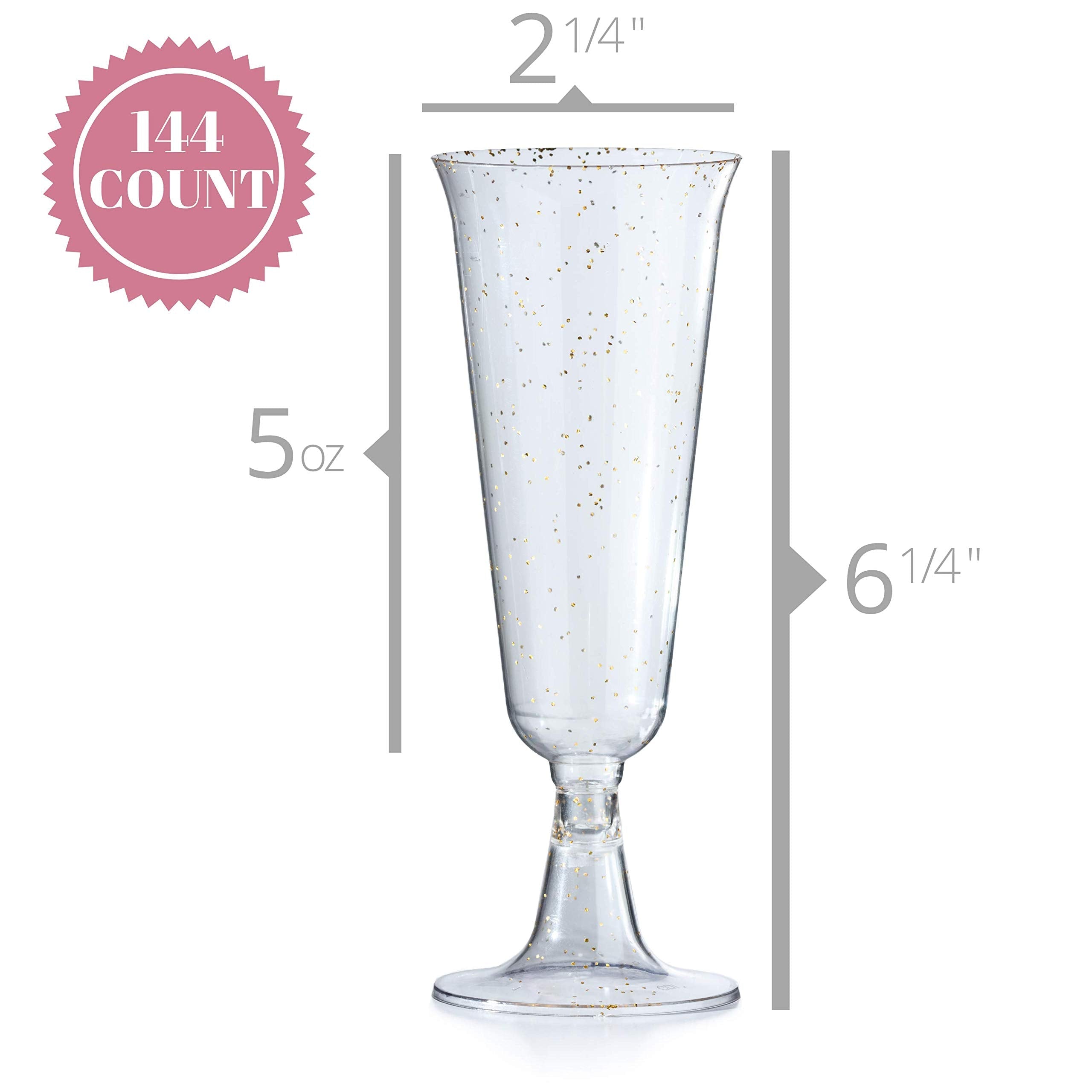 5 Oz. Rose Gold Sparkle Plastic Flute Glasses | 144 Qty