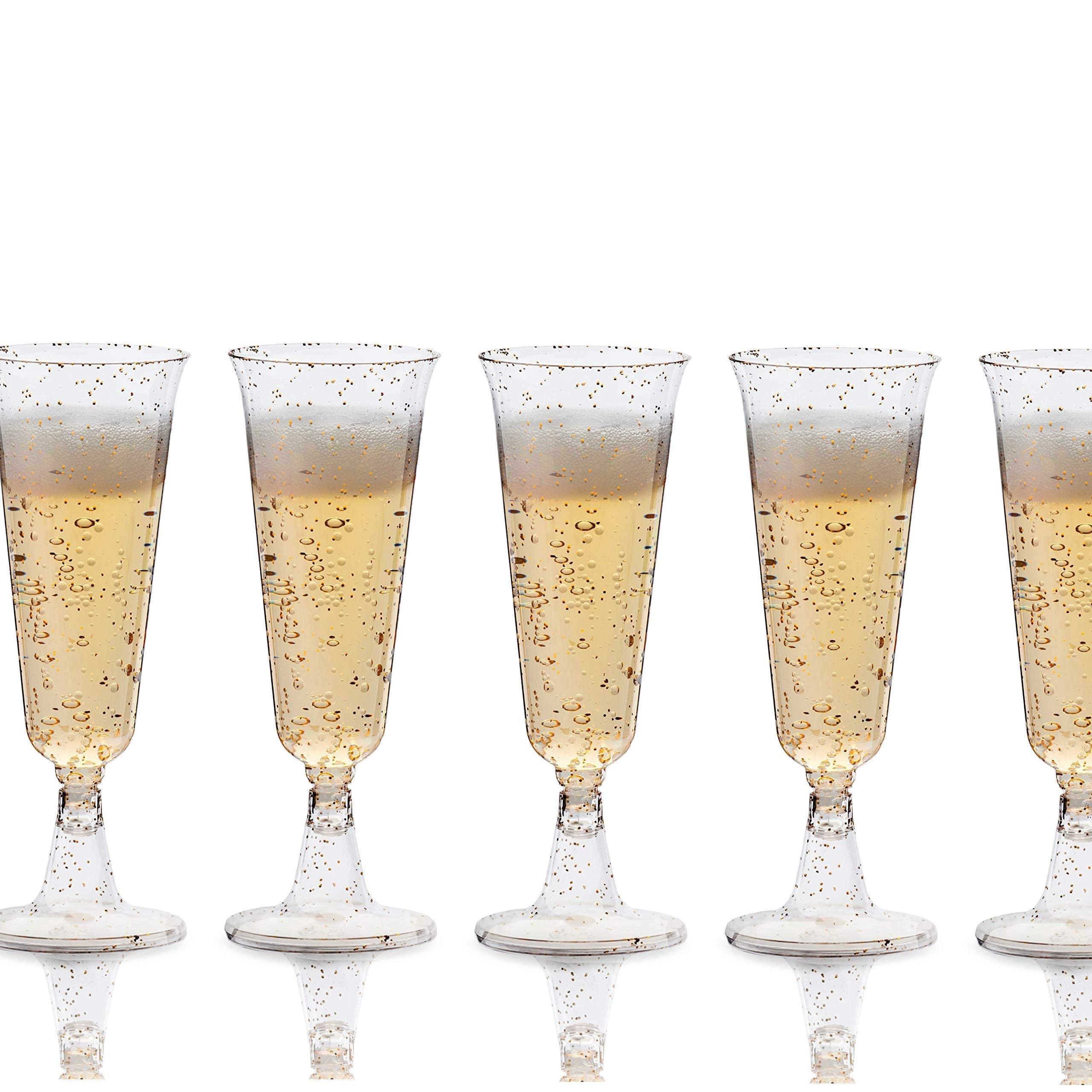 5 Oz. Silver Sparkle Plastic Flute Glasses | 144 Qty