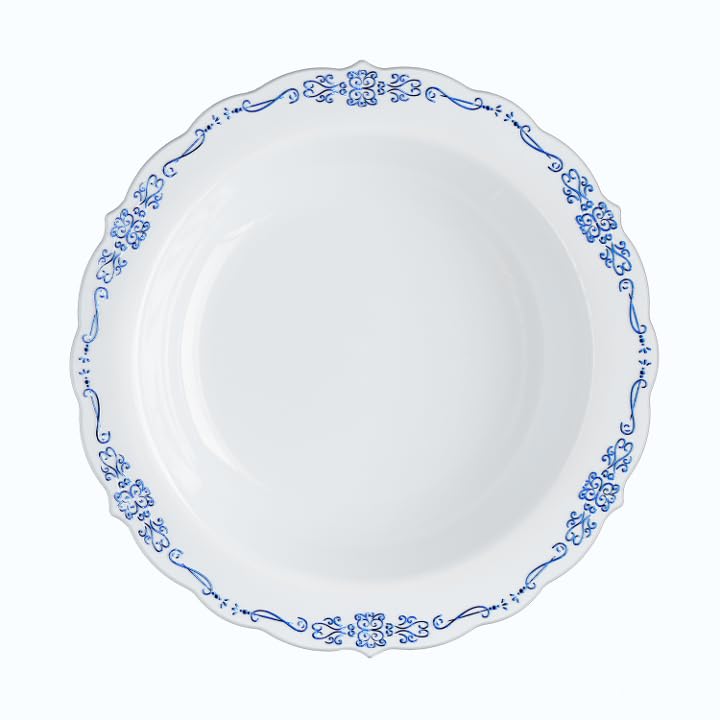 5 Oz. White/Navy Victorian Design Plastic Bowls | 120 Count