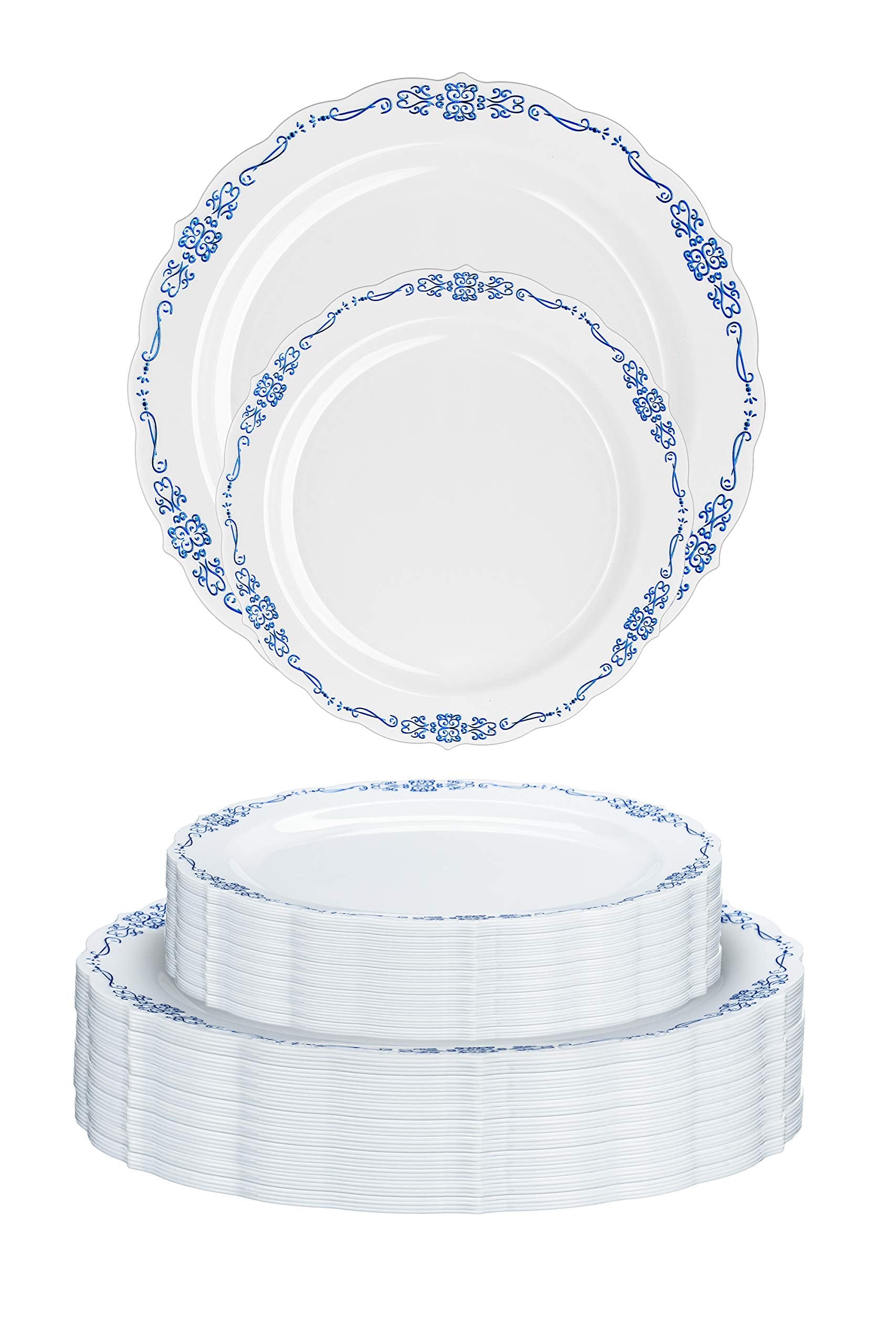 5 Oz. White/Navy Victorian Design Plastic Bowls | 120 Count