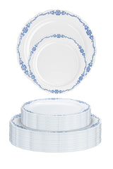 5 Oz. White/Navy Victorian Design Plastic Bowls | 120 Count