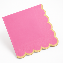Bright Pink Scalloped Edge Beverage Napkins with Gold Hot Stamp