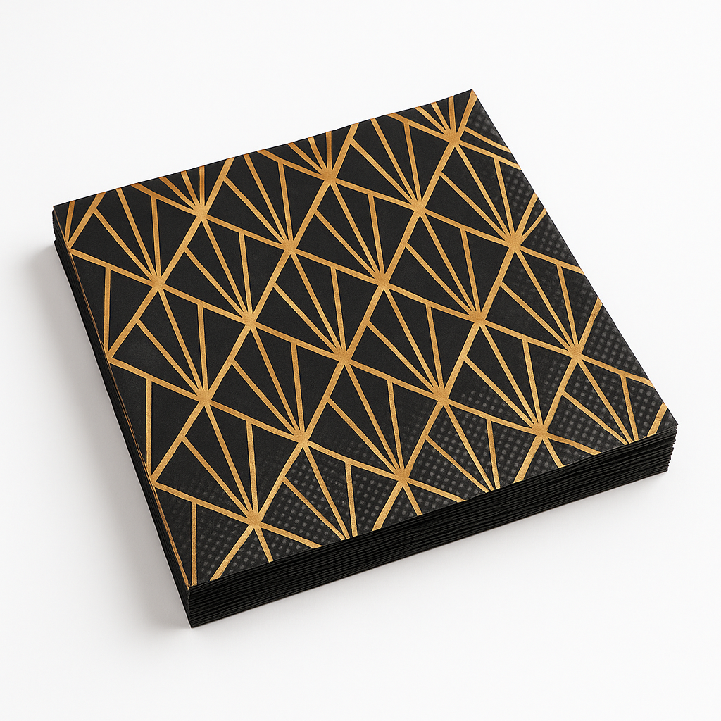 Glamorous Hollywood Gold & Black Beverage Napkins - 16 Pack