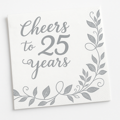 "Cheers to 25 Years" Silver Anniversary Beverage Napkins - 16 Pack