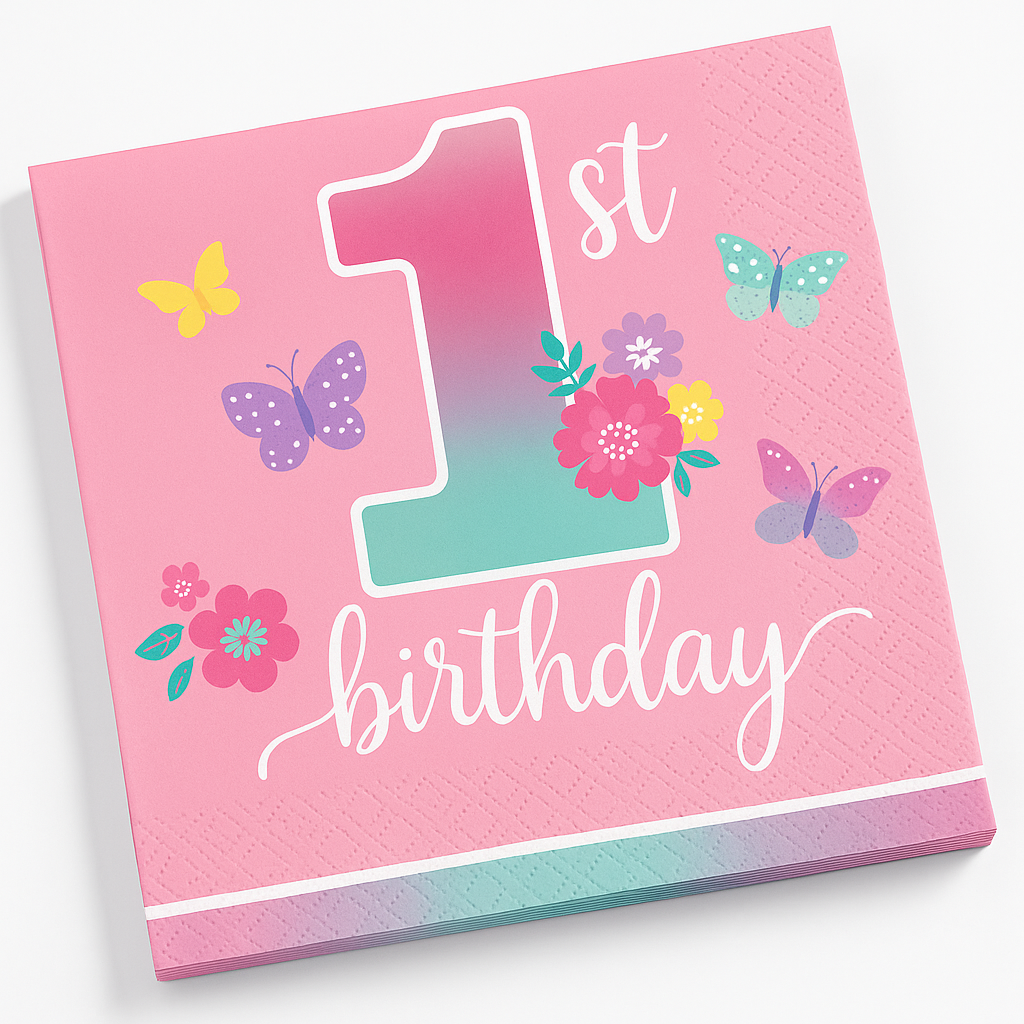 Butterfly Garden 1st Birthday Beverage Napkins