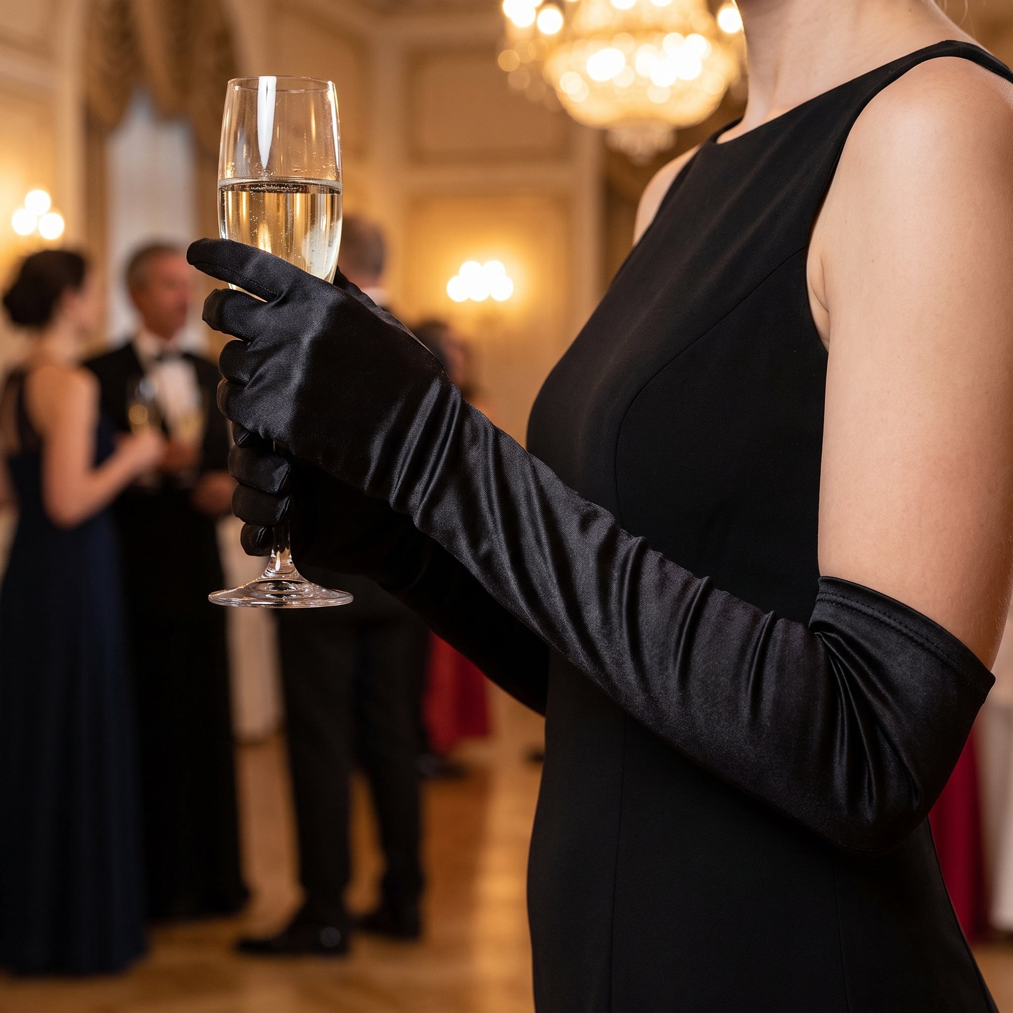 Kids' Black Elbow-Length Costume Gloves