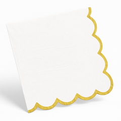 Elegant White Lunch Napkins with Gold Scalloped Edge