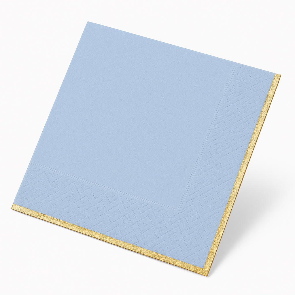 Elegant Blue Luncheon Napkins with Hot Stamped Gold Edge
