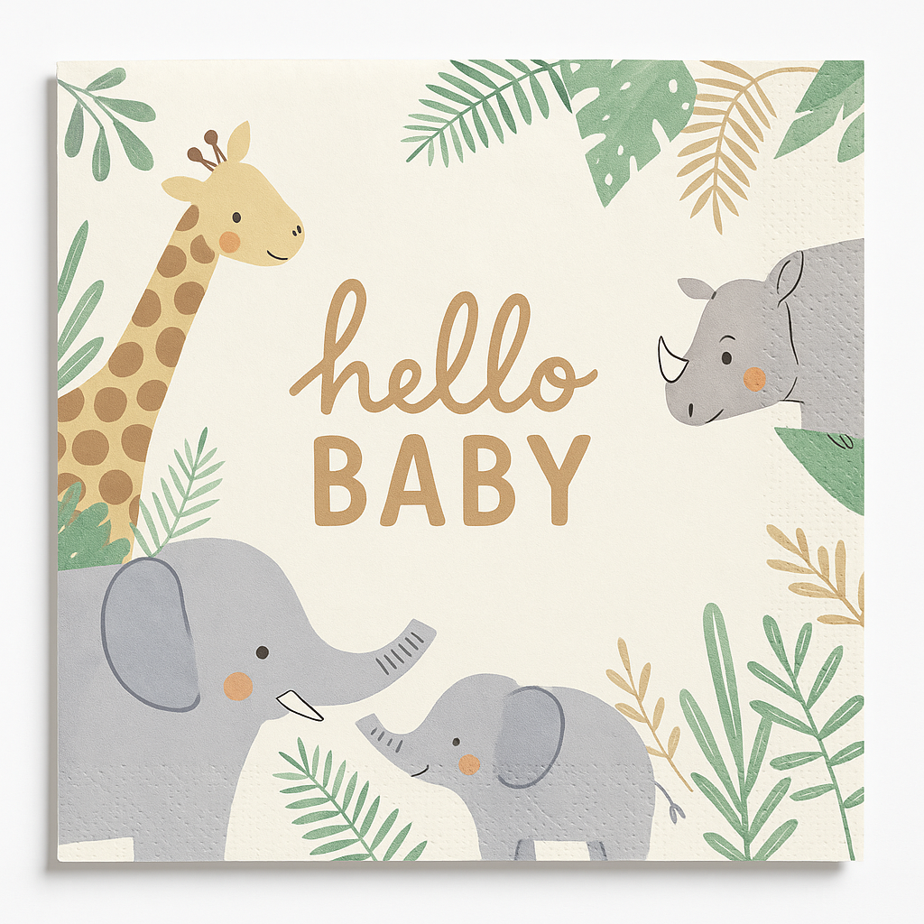 Jungle Baby Shower Lunch Napkins - "Hello Baby" Design, 16-Pack