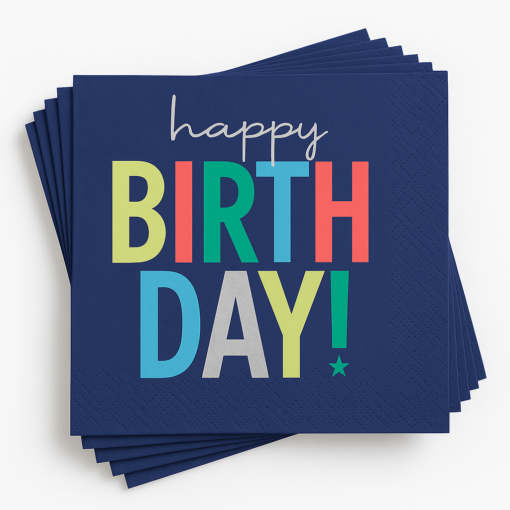Modern Happy Birthday Lunch Napkins - 6.5 In. x 6.5 In. - 16 Pack