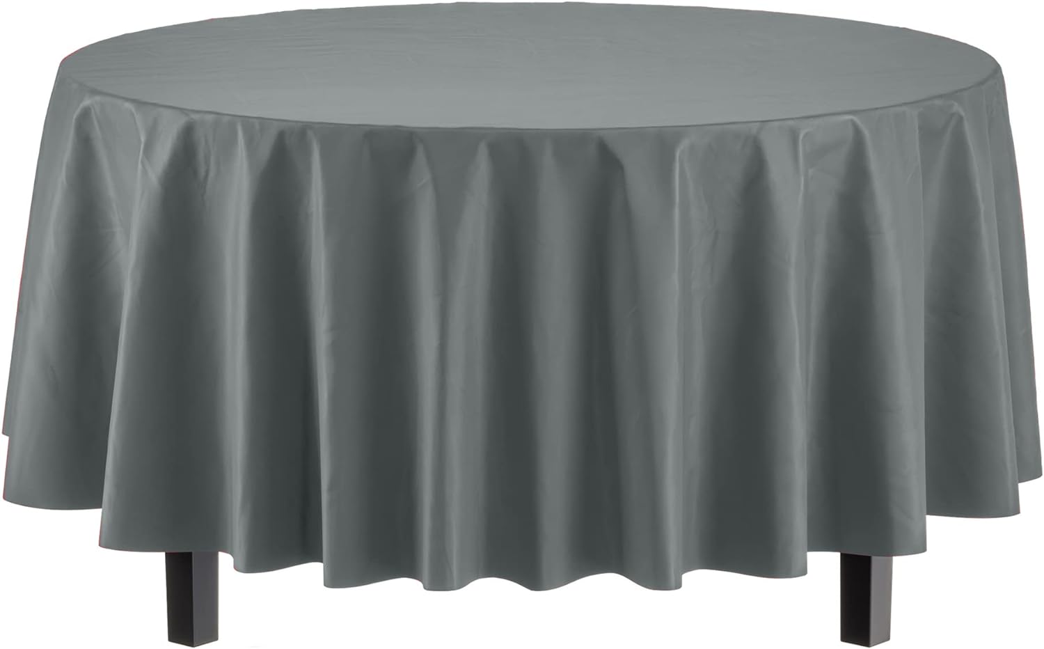 Round Silver Plastic Table Covers | 12 Pack - 84 in.