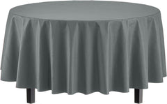 Round Silver Plastic Table Covers | 12 Pack - 84 in.