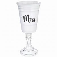"Mrs." White Party Cup with Stand, 15oz - Fun Wedding Drinkware
