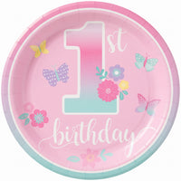 Butterfly Garden 1st Birthday Paper Plates - 6.75"