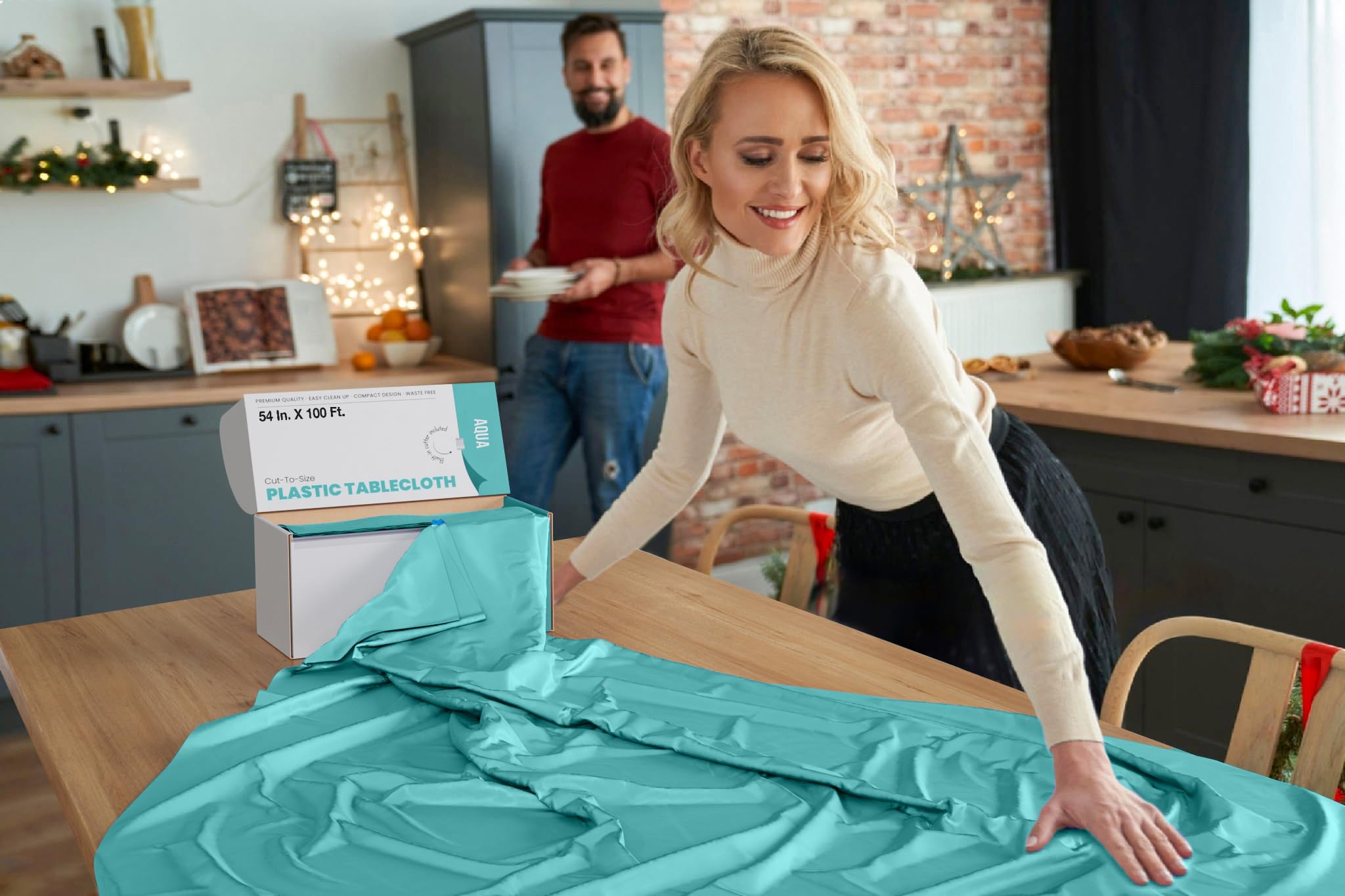 54 In. x 100 Ft. Cut To Size Table Roll | Aqua