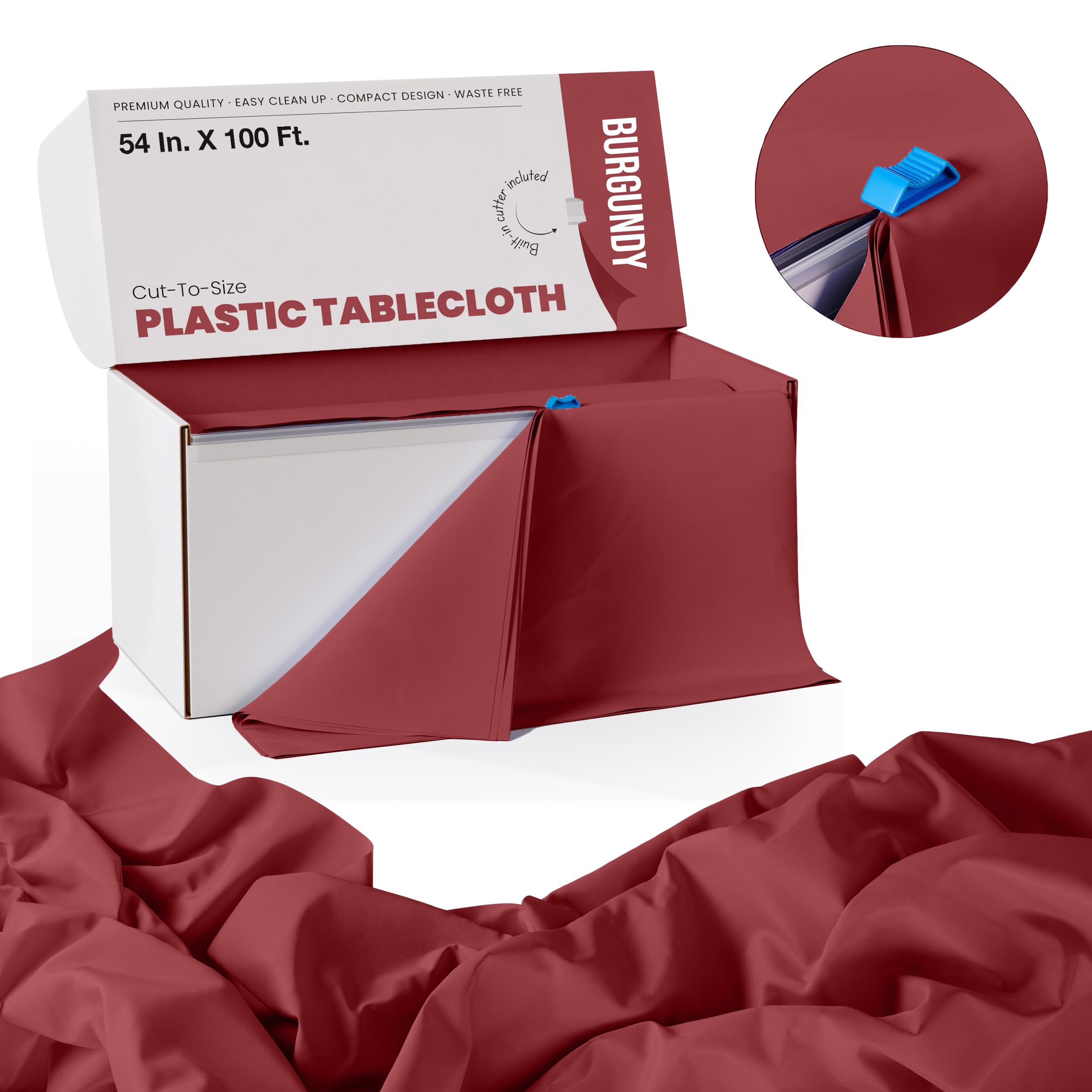 54 In. x 100 Ft. Cut To Size Table Roll  | Burgundy | Case of 6
