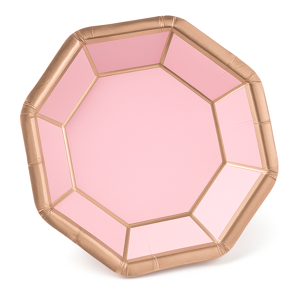 Metallic Blush & Rose Gold 7" Octagonal Dessert Plates - 8 Pack