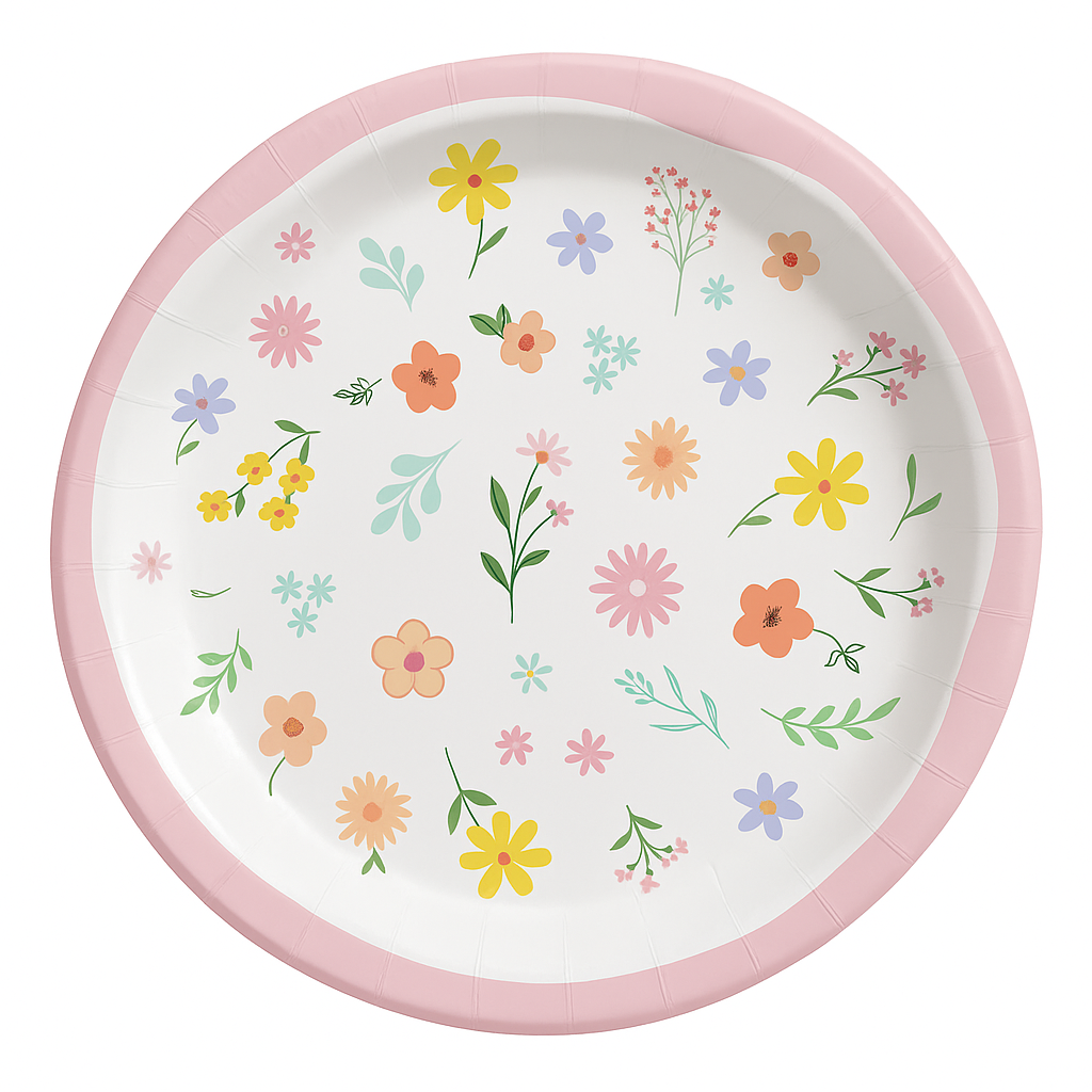 Springtime Blooms 7" Round Paper Plates, 8-Pack