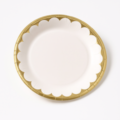 White Round Paper Plates with Metallic Gold Edge - 6.75"